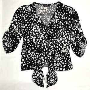 Verve Ami, Button Down V-Neck Blouse with Front Tie